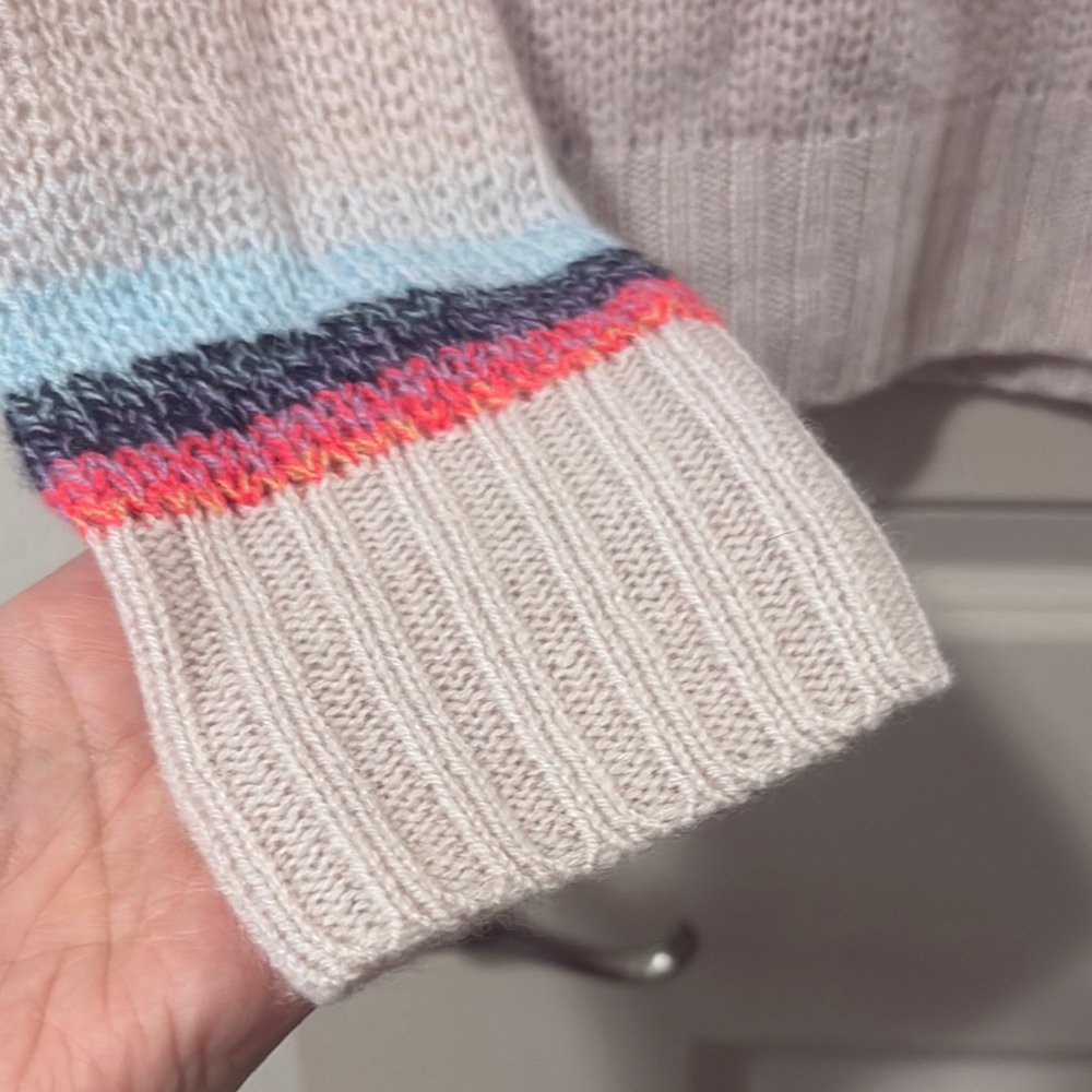 White + Warren Striped Multicolor Cashmere Sweater lavender/pink/blue sz S - Picture 11 of 13